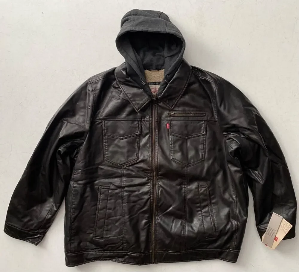 Levi's Levis Nwt Brown Faux Leather Sherpa Hooded Jacket Coat LM6XU027 2XL